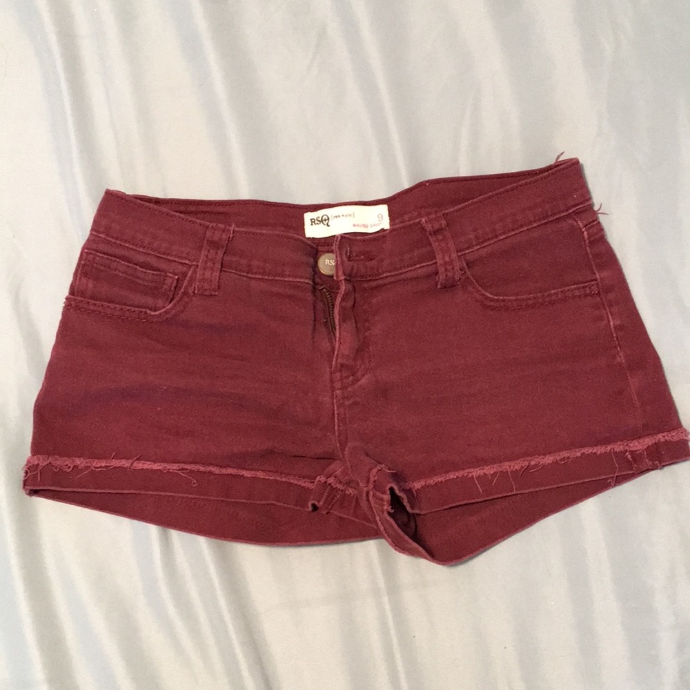 Burgundy Summer Distressed Jean Shorts